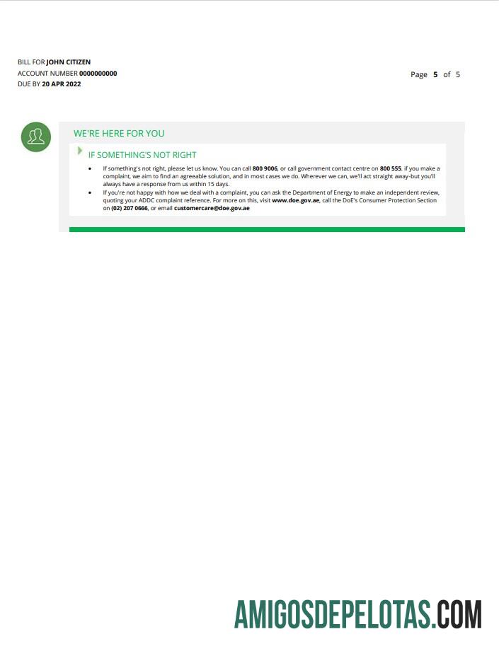 realista Modelo de fatura de serviços públicos dos Emirados Árabes Unidos Dubai Al Ain Distribution Co. em Word e PDF (5 páginas) 5